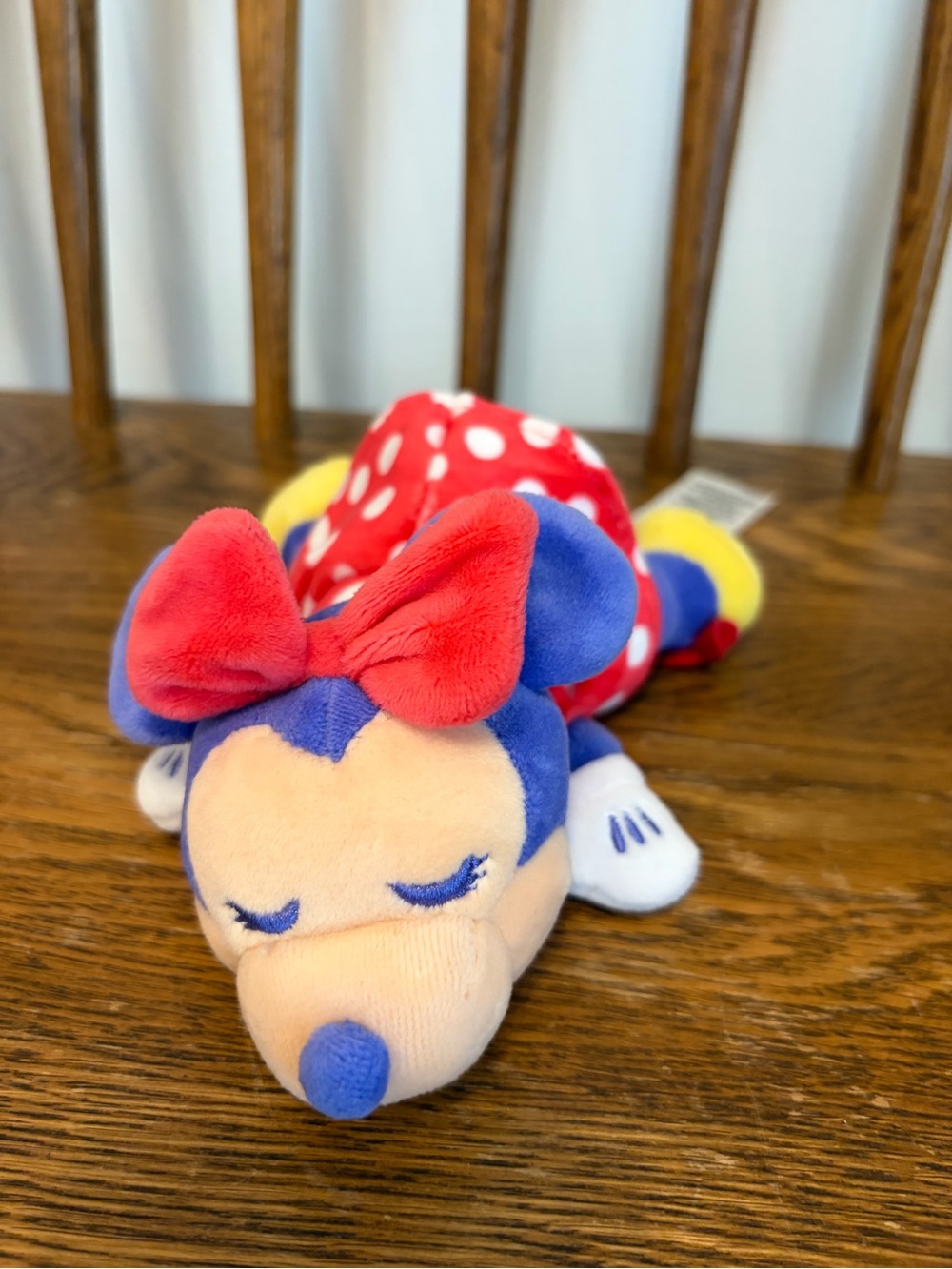 Disney Store Sleeping Minnie Mouse Mini Plush Red Polka Dot Dress 7"